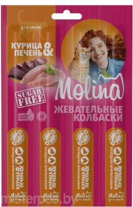 Molina Жевательные колбаски для кошек Курица и печень