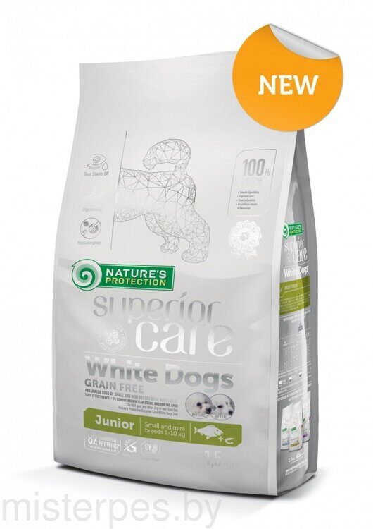 Nature's Protection SC White Dogs Grain Free Junior Small Breeds, белая рыба 10кг