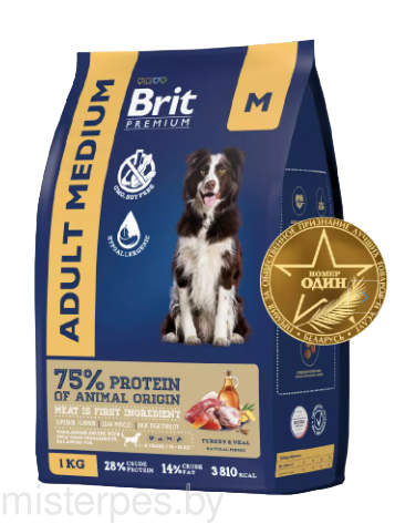Brit Premium Dog Adult Medium (Индейка, телятина)