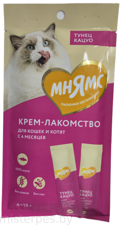 Мнямс Крем-лакомство для кошек с тунцом Кацуо, 15 г х 4 шт