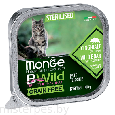 Monge Консервы BWild GF Sterilised Cat (Кабан, овощи)