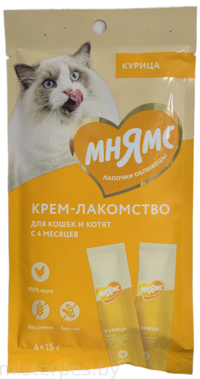 Мнямс Крем-лакомство для кошек с курицей, 15 г х 4 шт