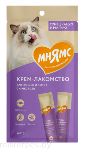 Мнямс Крем-лакомство с тунцом Кацуо и Магуро , 15 г х 4 шт
