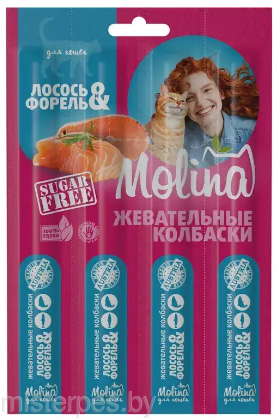 Molina Жевательные колбаски для кошек Лосось и форель